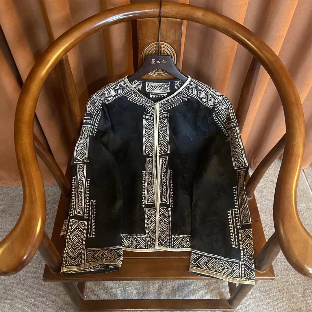 【周行】复古优雅圆领短外套时尚女装长袖高档款新中式刺绣上衣