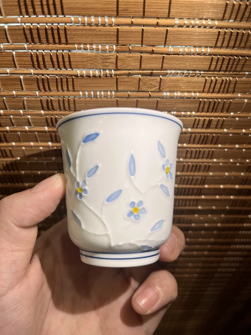S景德镇高温瓷立体釉小蓝花可乐杯玲珑瓷