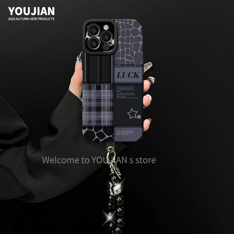 适用【苹果/oppo/华为/vivo/小米】黑灰格子豹纹创意防摔手机壳女款