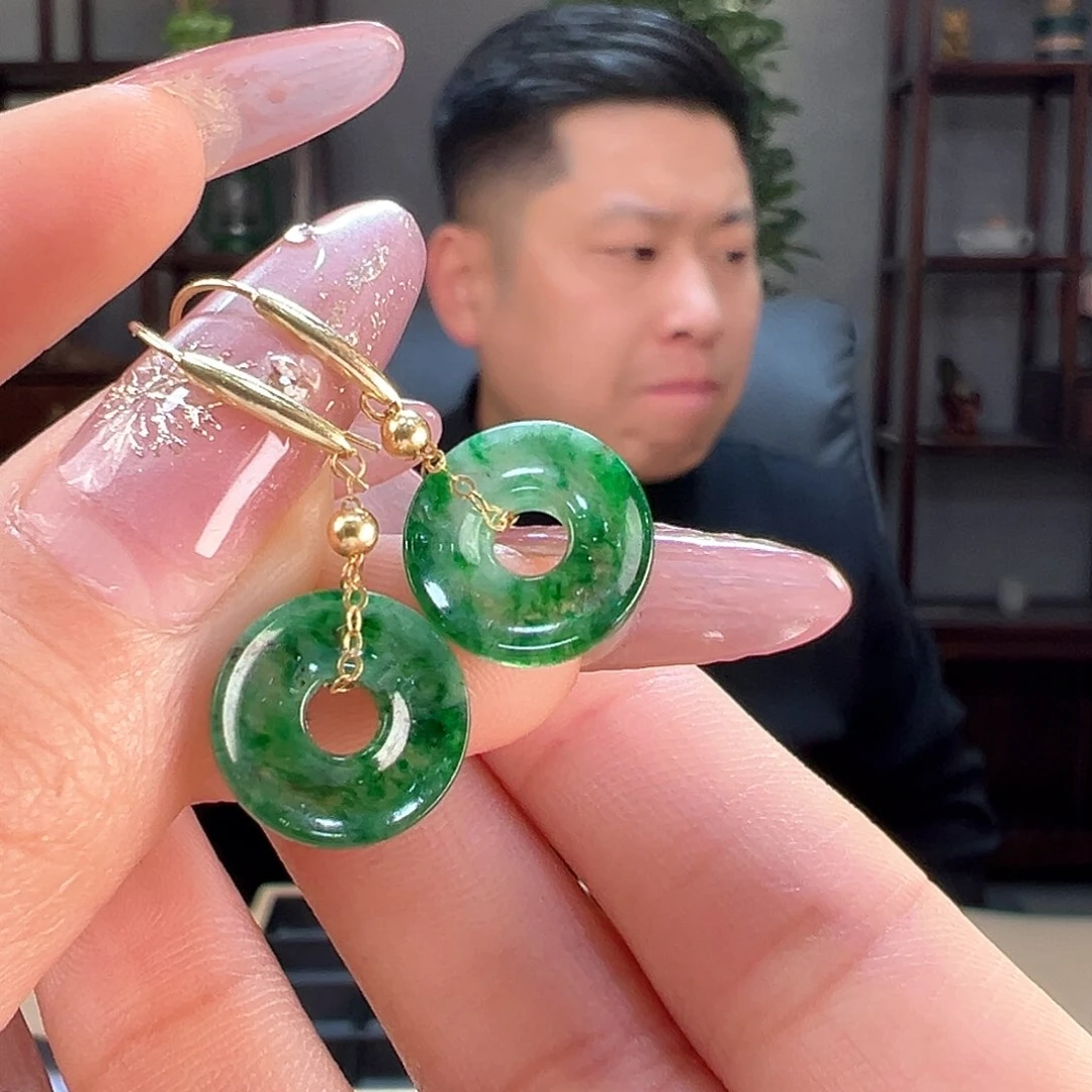 翡翠耳饰18K金镶嵌耳环8