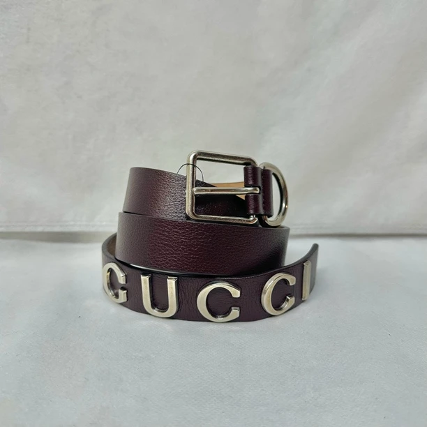 95新 GUCCI/古驰 复燃精选/棕色银扣腰带