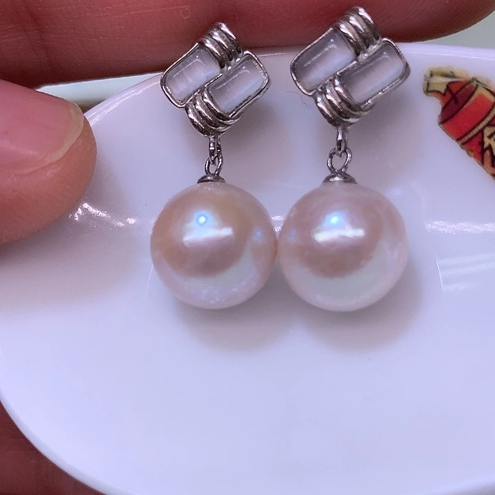 银S925镶嵌耳饰淡水珍珠