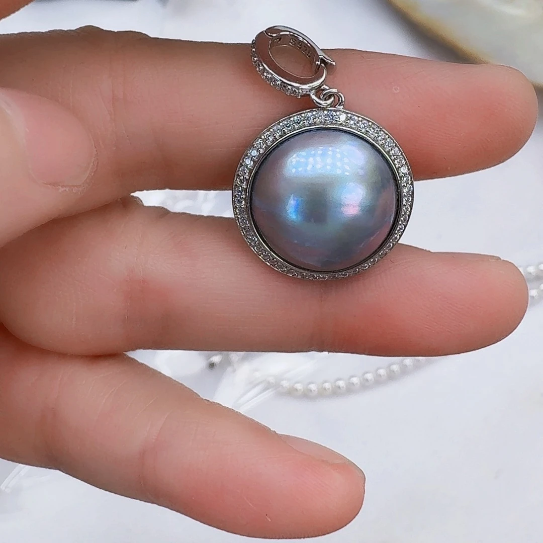 银S925镶嵌拼合珍珠（马贝珠）颈饰