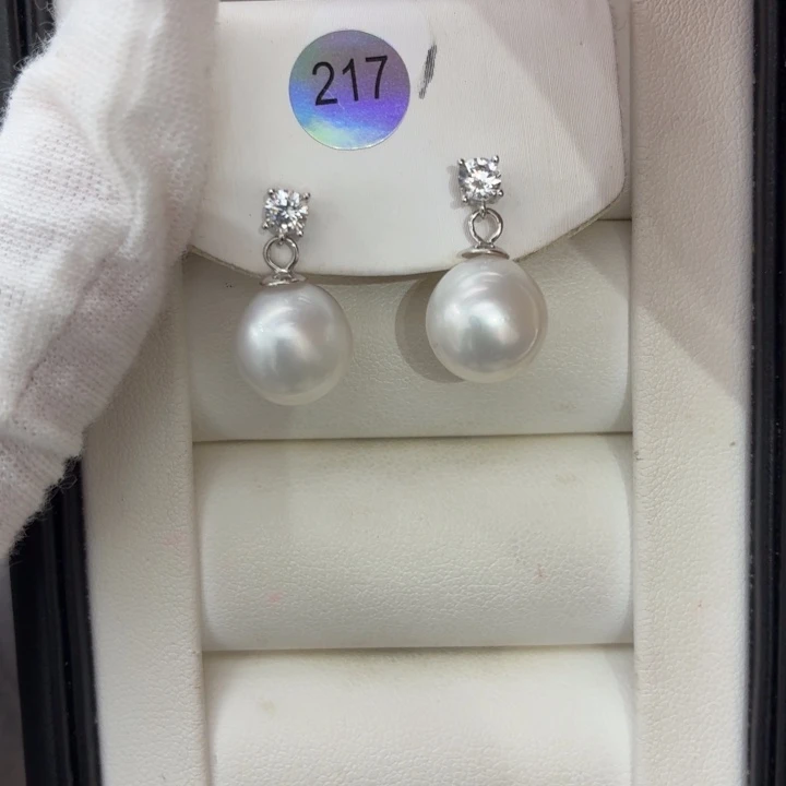 海水珍珠银S925镶嵌耳饰