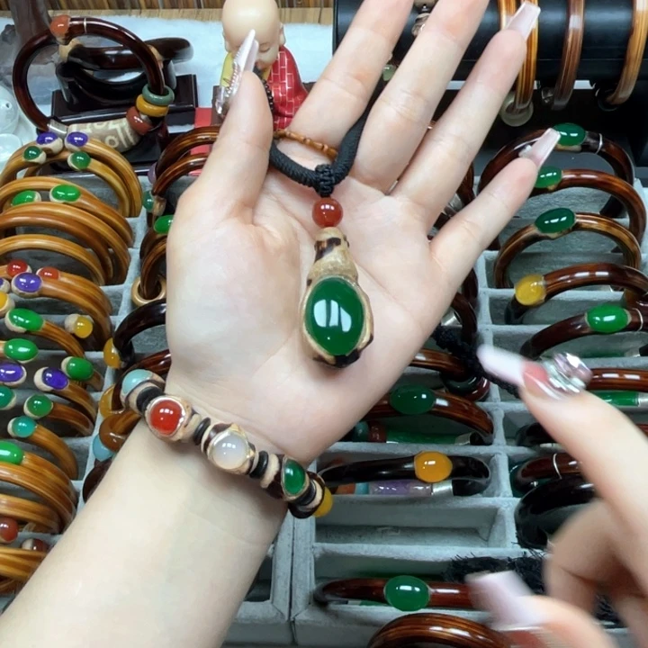 大理石磁石黑藤节根绿色镶嵌