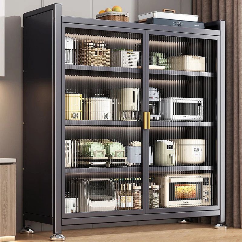 厨房置物架家用收纳橱柜落地多层防尘收纳碗柜微波炉多功能储物柜