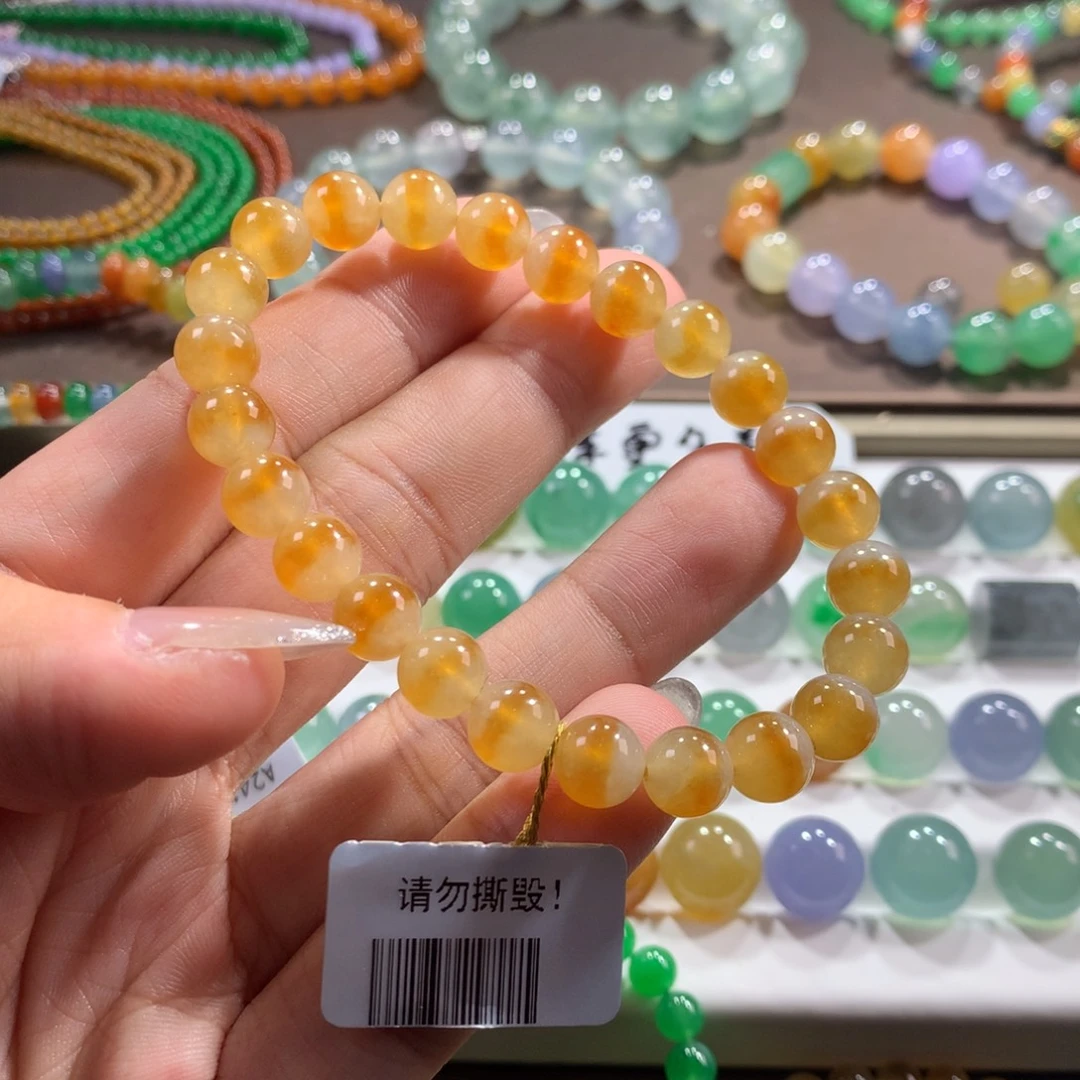 翡翠未镶嵌手链亮色系冰黄翡单圈 卡7.8