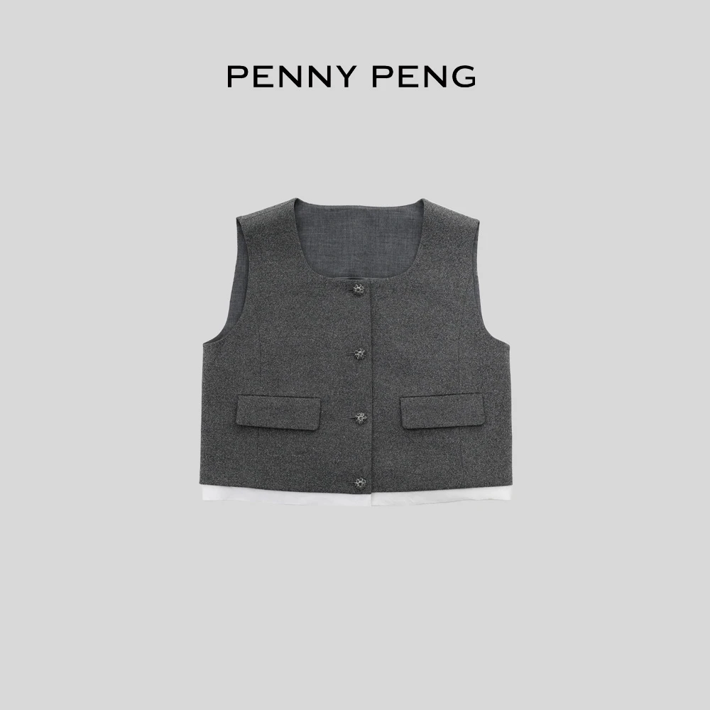 PENNYPENG电影女主早春时尚休闲保暖百搭深灰H版设计感亮闪马甲