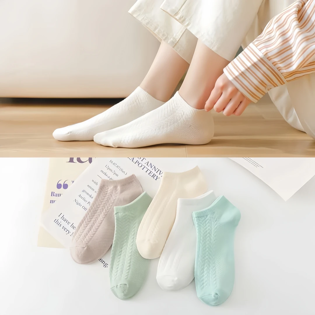 【十双装】欧若风超紧防臭短袜纯色女春夏日系条纹透气提臀裤船袜