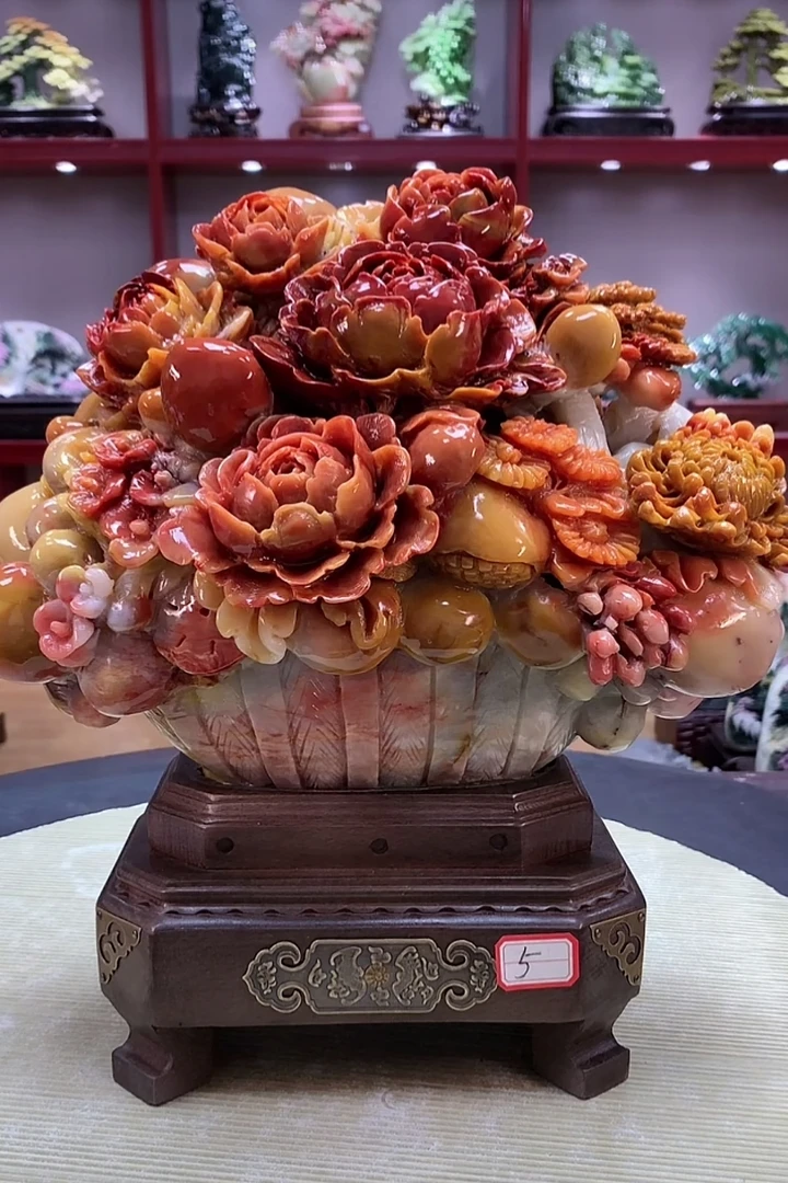 7058家居装饰摆件玉石雕刻电视柜玄关新中式创意书房山水花鸟白菜