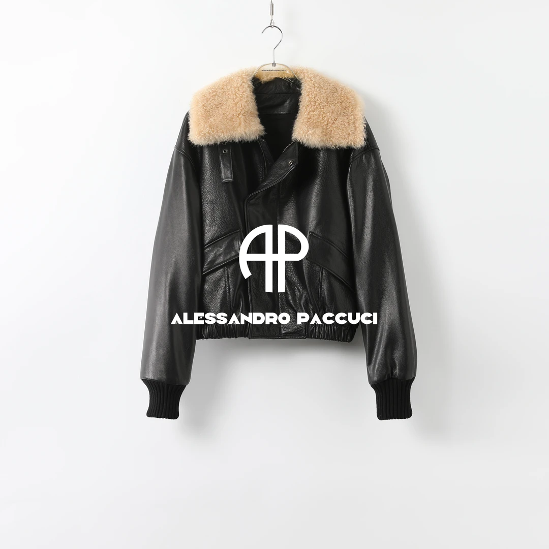 AP洛哥26252/54072PW【黑标系列】进口甩纹羊皮毛领夹克皮衣外套