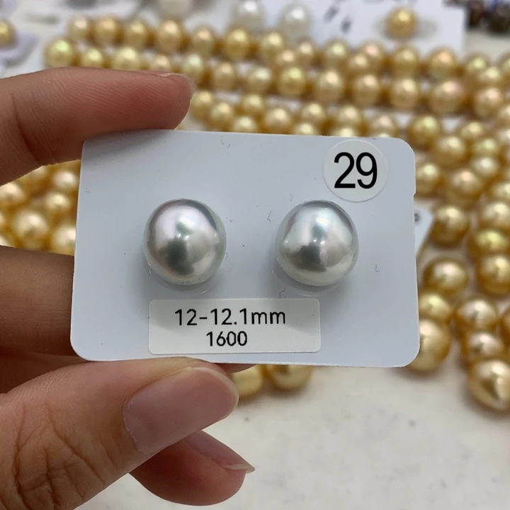 未镶嵌裸珠海水珍珠澳白银蓝光极强光12m对珠