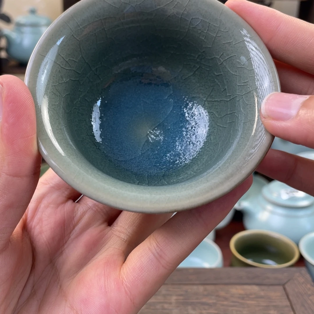 尖***-微瑕煤烧天蓝压手杯子342号……&