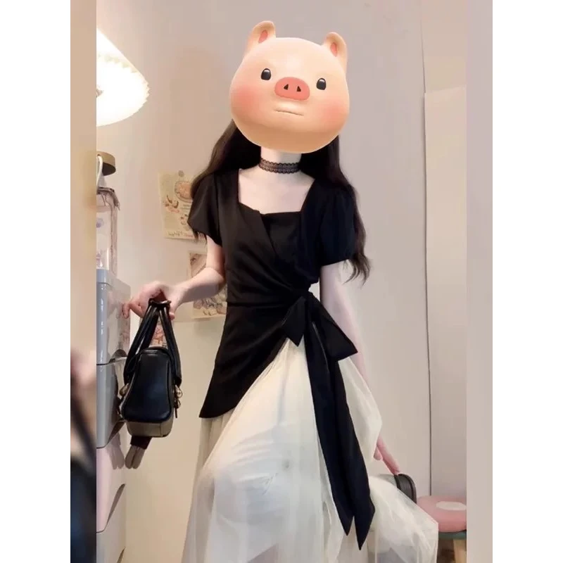 【黑白序曲】300斤大码女装气质遮肉亲肤连衣裙收腰显瘦2025夏新