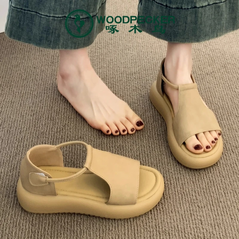 啄木鸟罗马凉鞋女2025新款夏季外穿配裙子百搭不累脚软底沙滩鞋