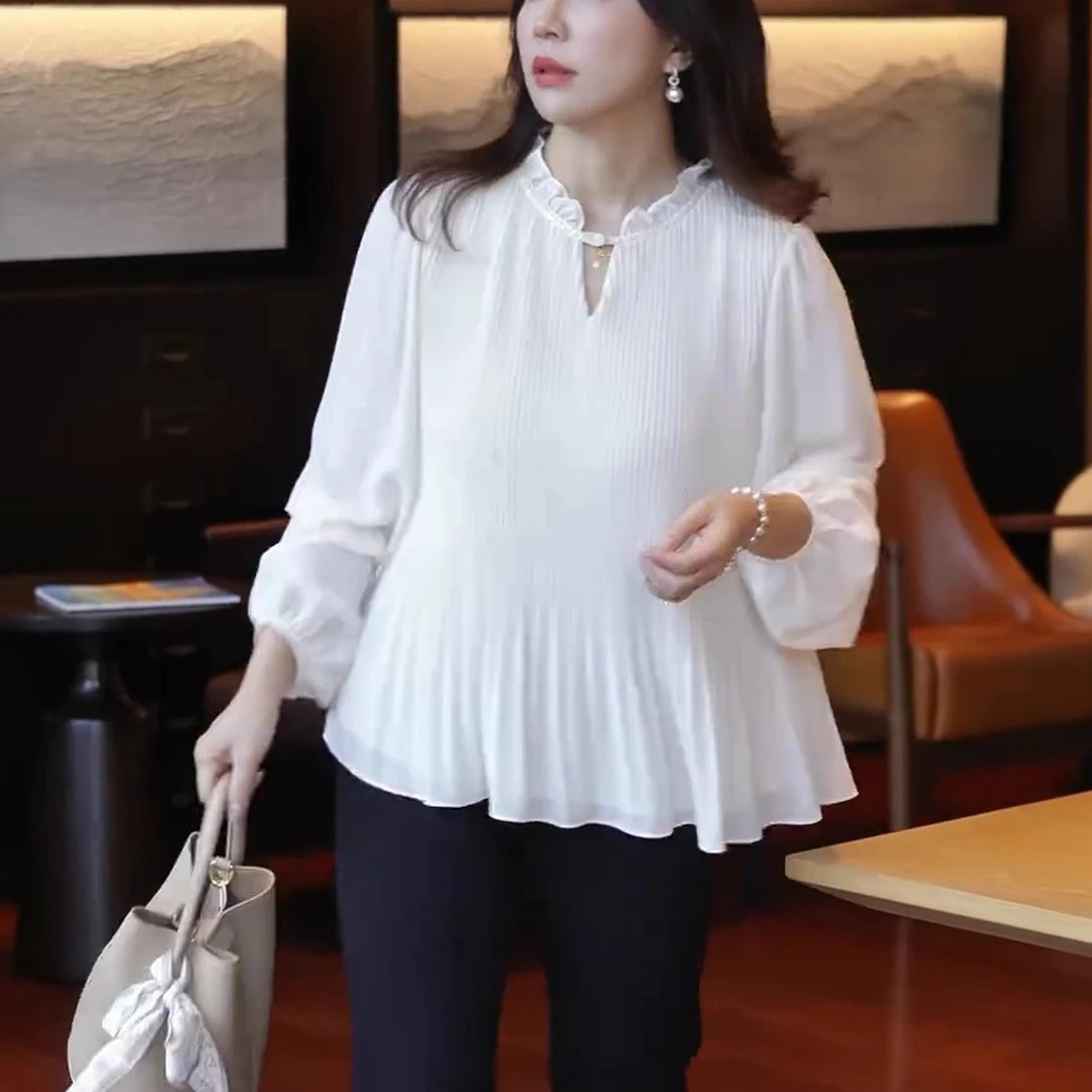 秋季新款洋气通勤风时尚宽松长袖衬衣2025年优雅气质百搭套头衬衫
