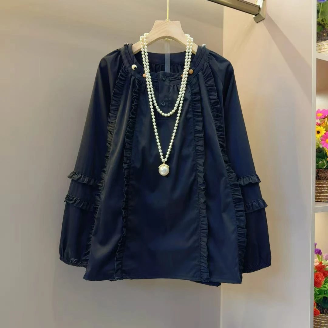 秋季时尚网红超火木耳边串珠小衫衣长64左右