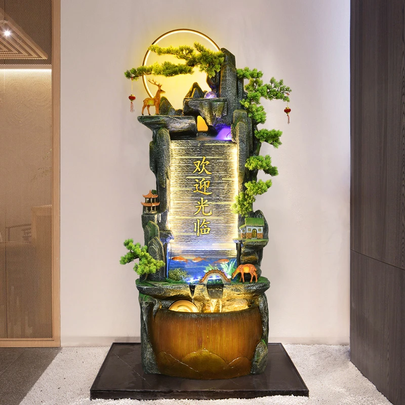 水幕墙客厅假山流水摆件喷泉循环水景加湿鱼缸乔迁流水摆件循环水