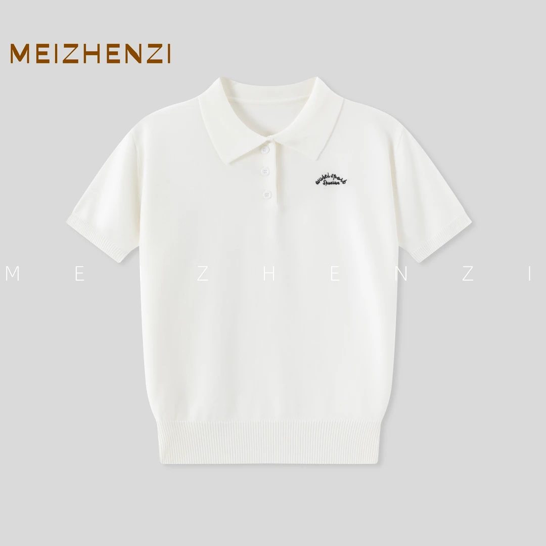MEIZHENZI【天丝】复古运动polo衫女春夏经典修身显瘦针织打底上衣