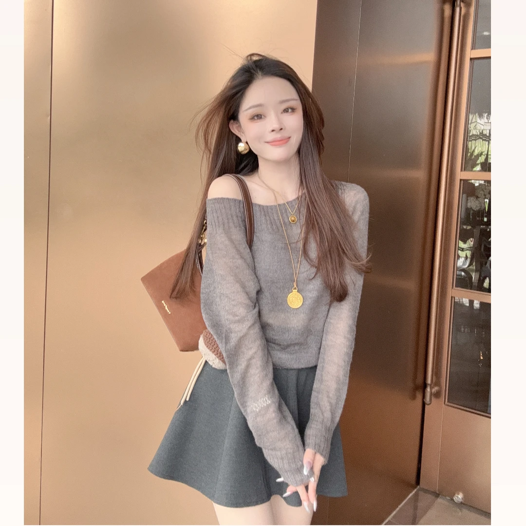 【晓溪服饰】长袖女秋季宽松显瘦薄款打底衫针织纯色毛针织衫6523