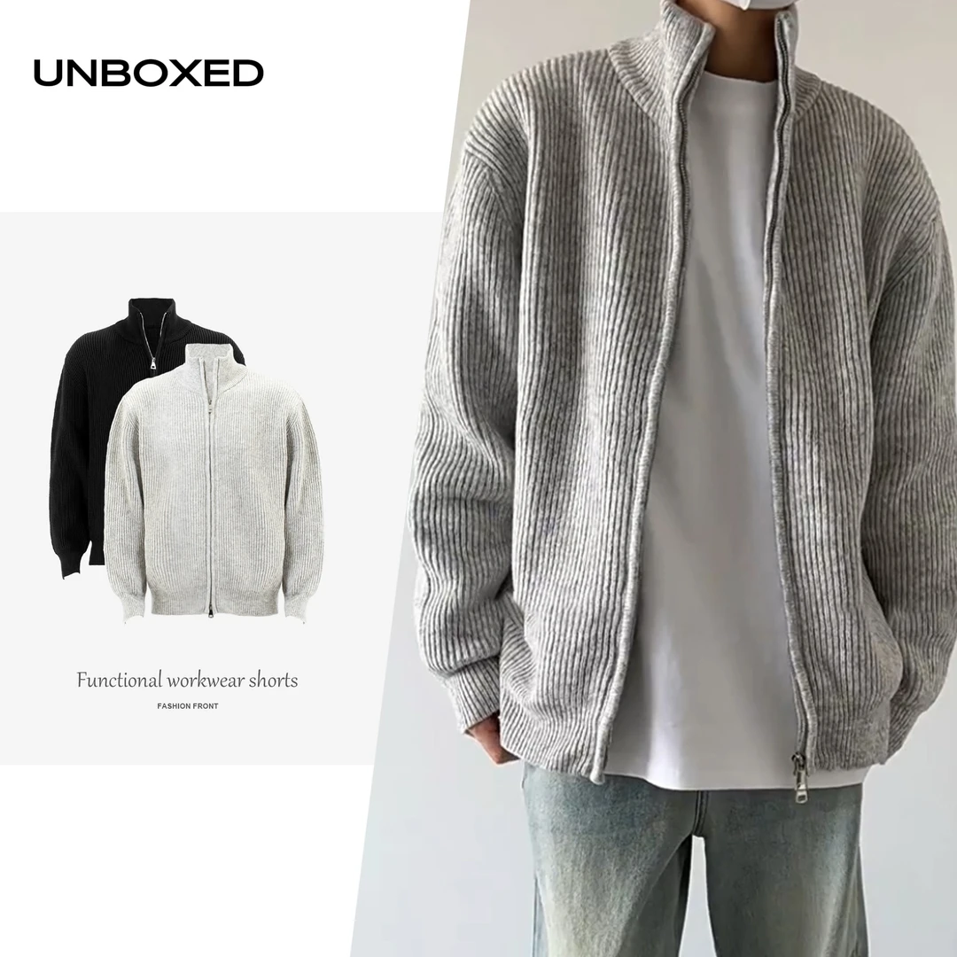 UNBOXED 秋冬针织拉链外套慵懒百搭宽松休闲男女同款高领毛衣开衫