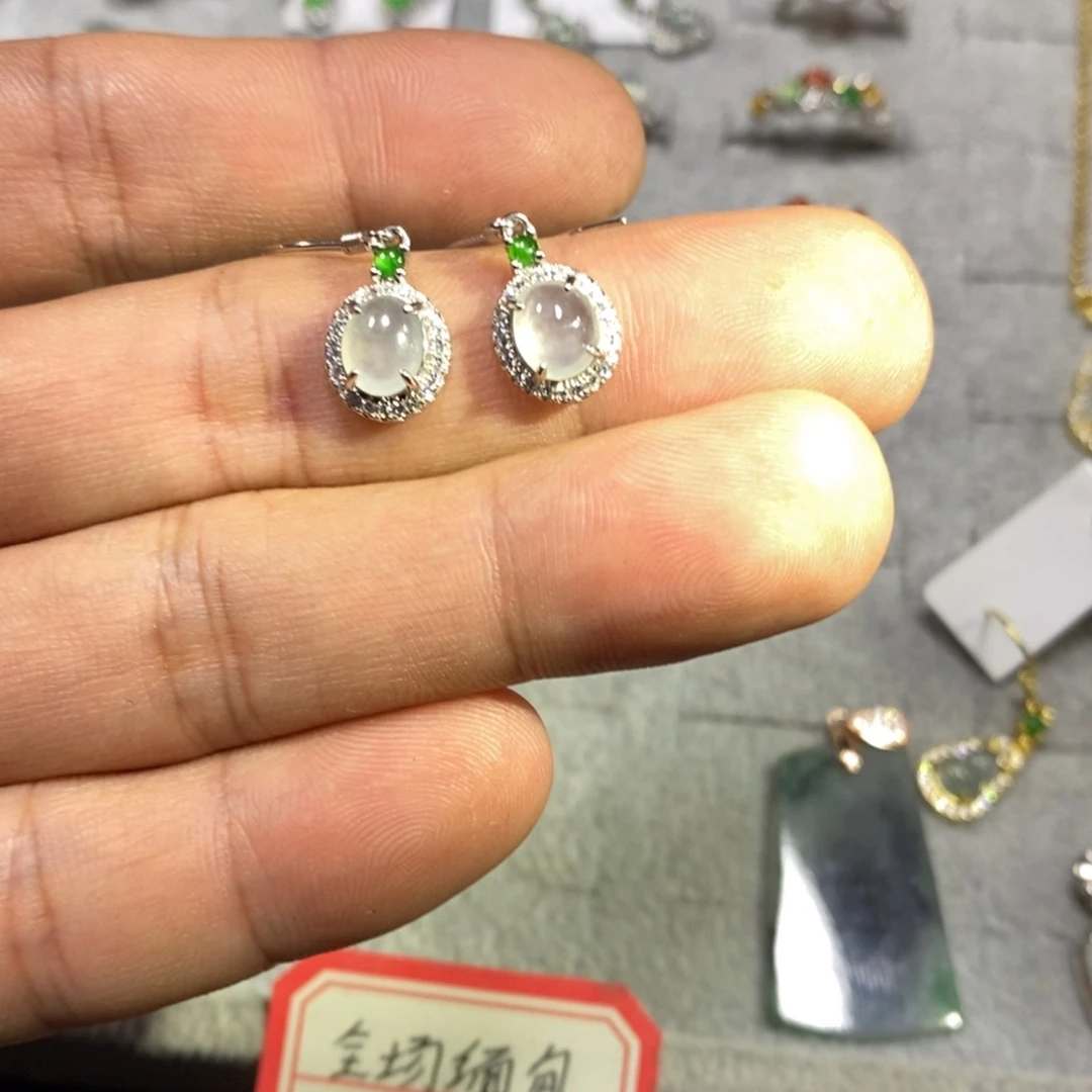 翡翠银S925镶嵌耳饰