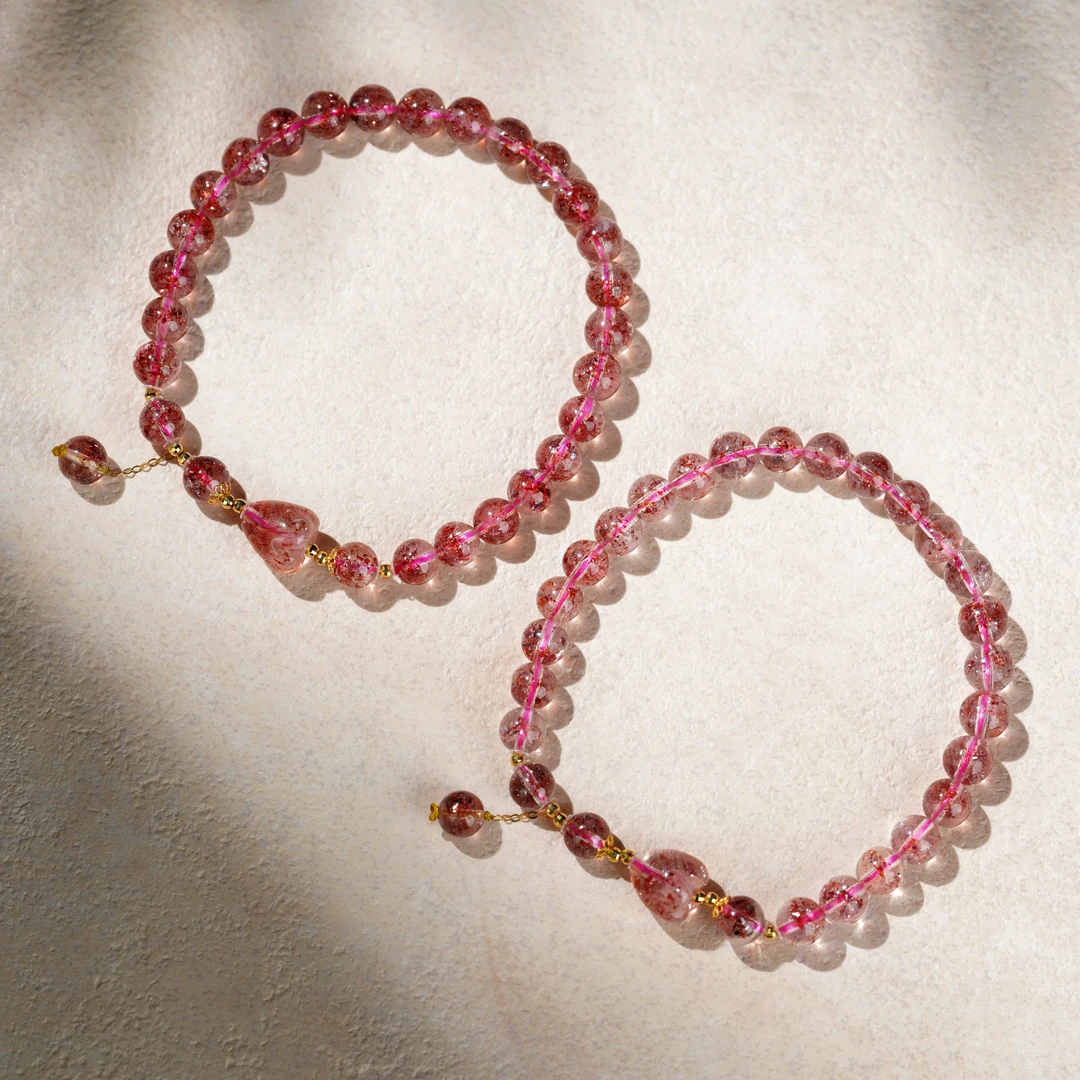 【18k金】天然水晶金草莓6mm单圈手串手链饰品（多样性发其一）