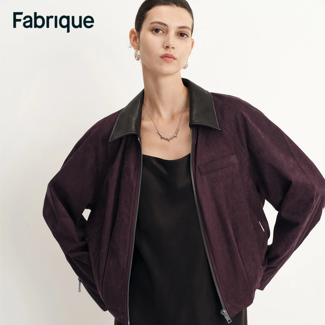 Fabrique Bass 【主角丹宁】早秋新品黑醋栗仿麂皮绒飞行员夹克外套