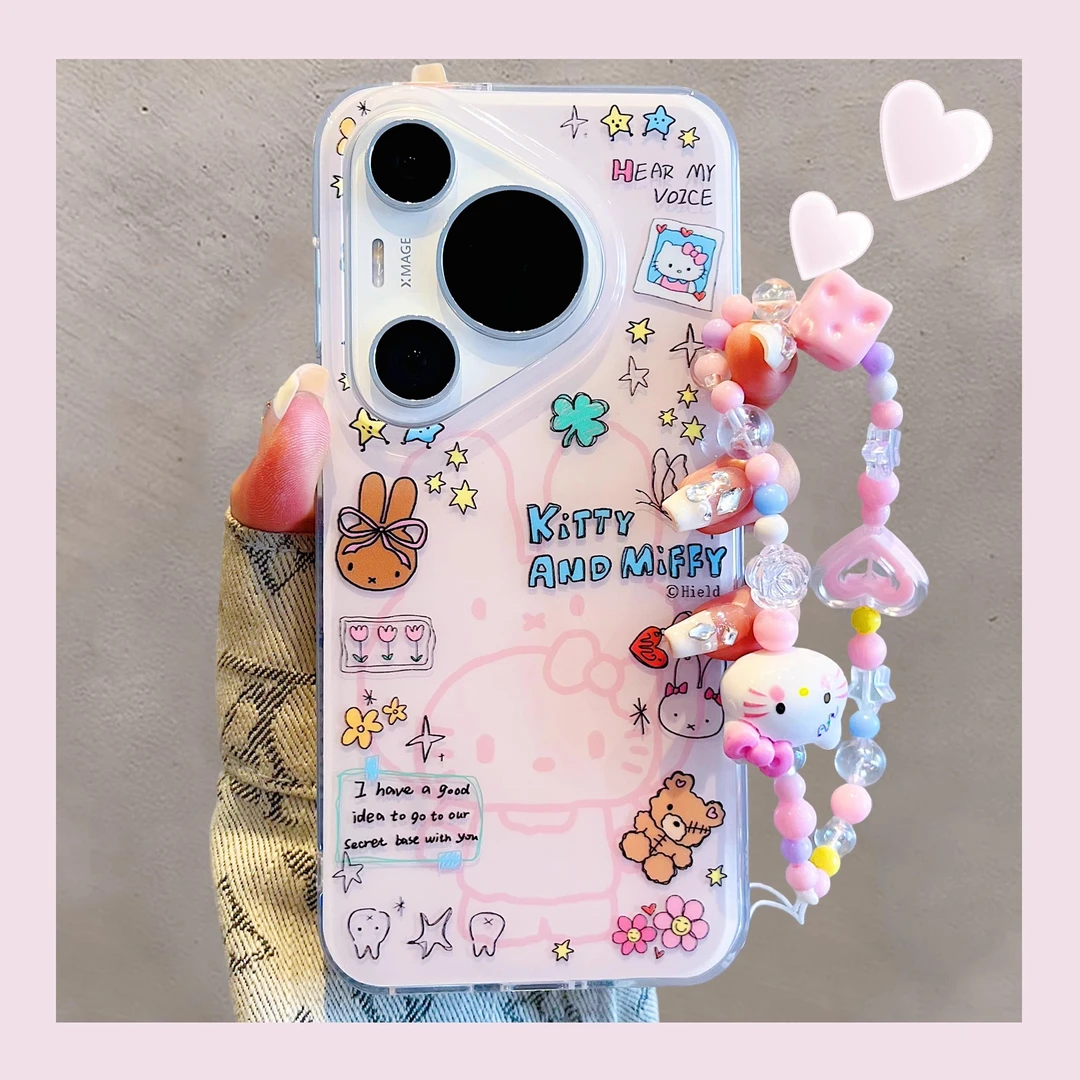 适用华为Pura80pro新款手机壳卡通彩绘米菲兔头套kt猫mate70pro女