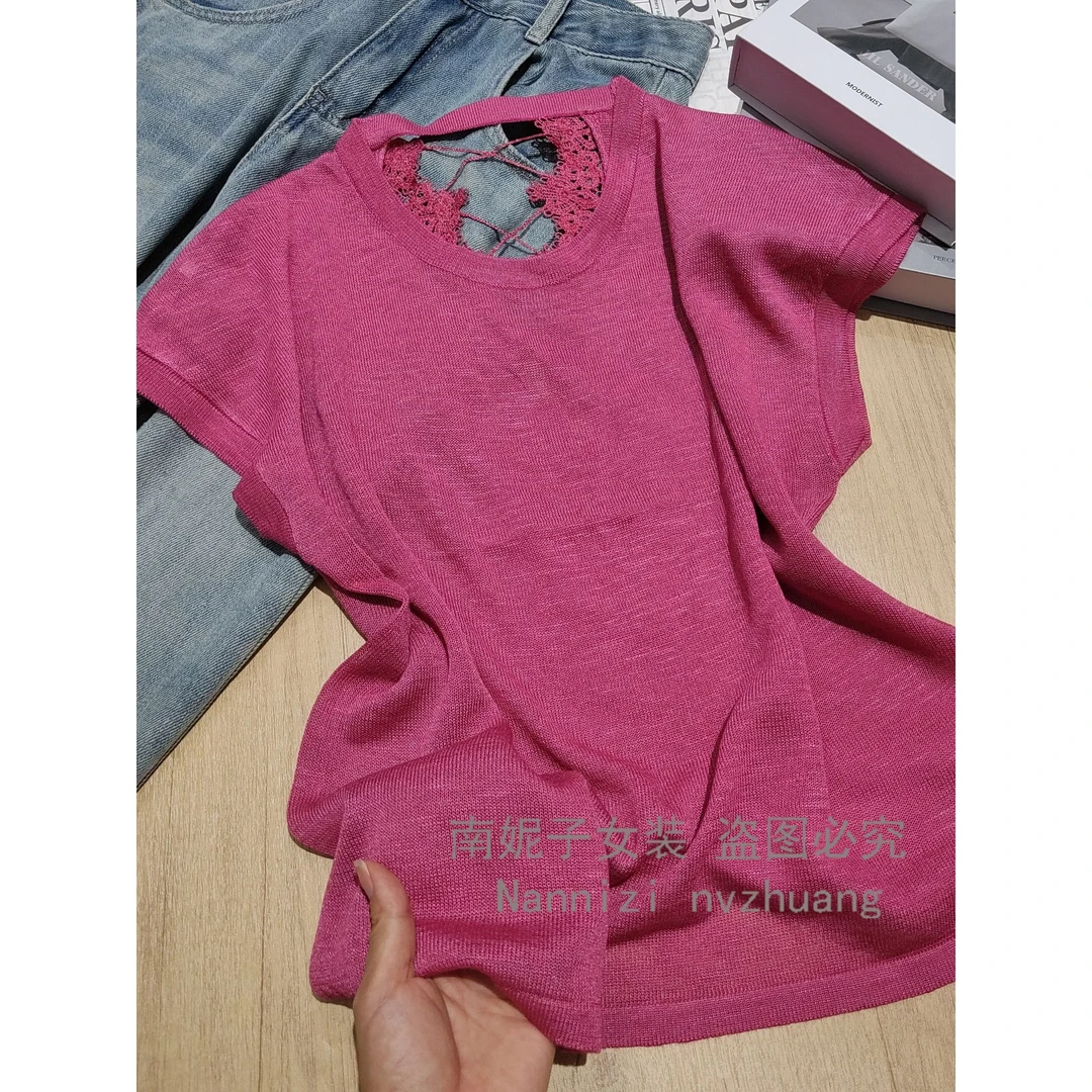 南妮子女装夏季新款设计感露背短袖女款韩版休闲针织衫DZG3061