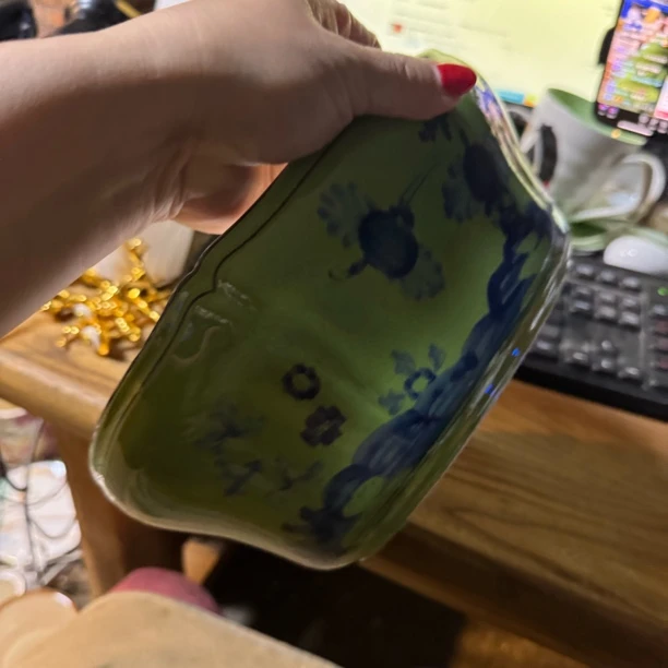 骨瓷10寸绿色盆子微瑕