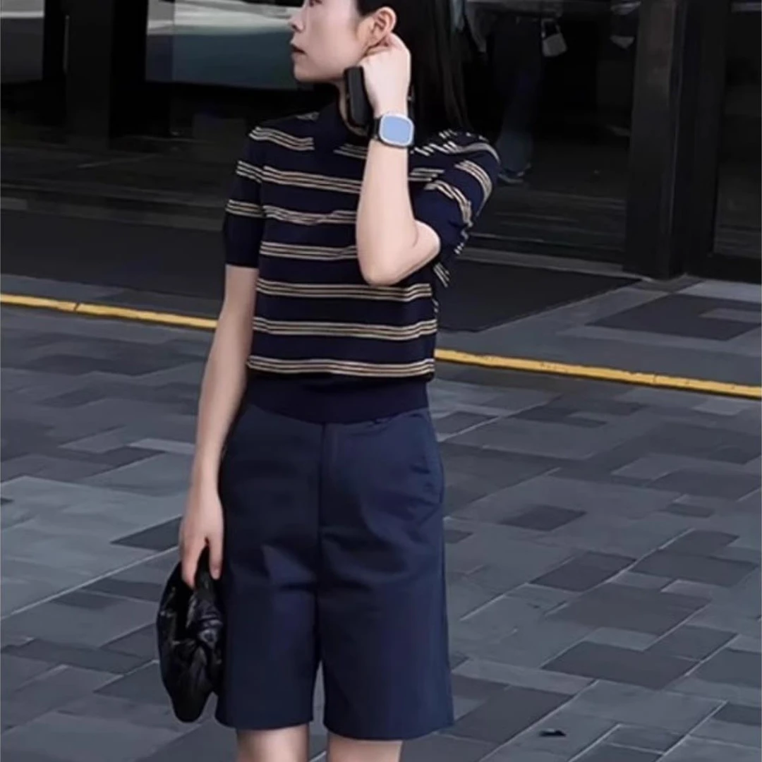 韩版气质领短袖条纹上衣女装夏季新款百搭超好看休闲小衫