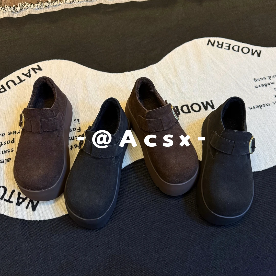 【阿茶】显腿长~跟高5CM /2025秋冬新款真皮加绒加厚厚底增高博肯鞋