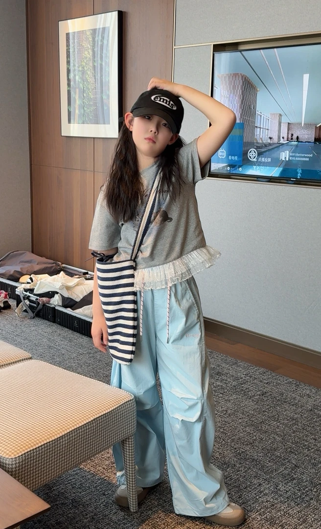 现货   【蕾丝猫咪】夏季儿童女童小版休闲花边短袖T恤25034