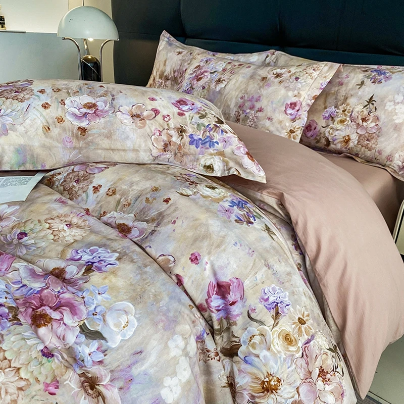 加厚全棉四件套新款韩式秋冬冰凉丝滑印花被子床单家用水墨风床品