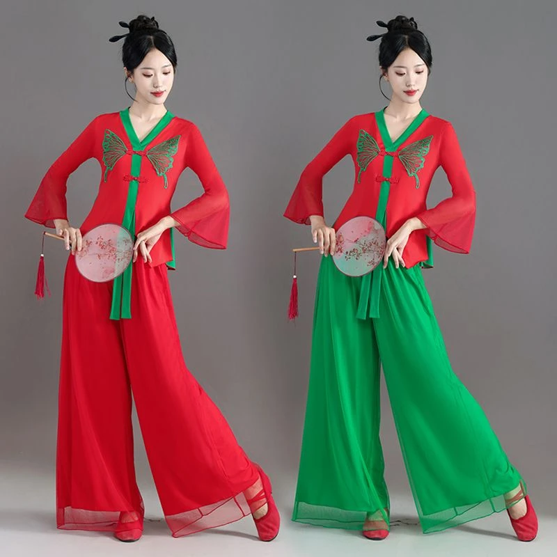 广场舞服装新款套装民族舞古典舞舞蹈服宽松绣花秧歌扇子舞表演服