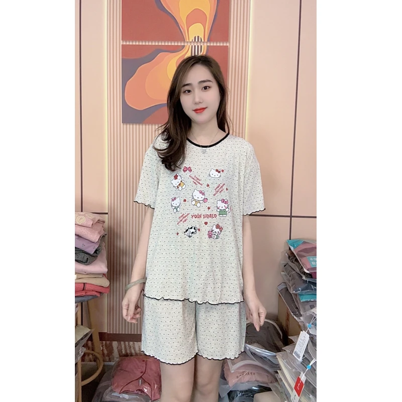 睡衣女夏季新款莫代尔短袖短裤韩版时尚家居服套装（泡芙KT猫）
