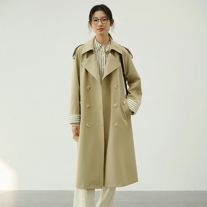 清仓 1566复古拼接卡其色中长款风衣宽松显瘦高级感外套