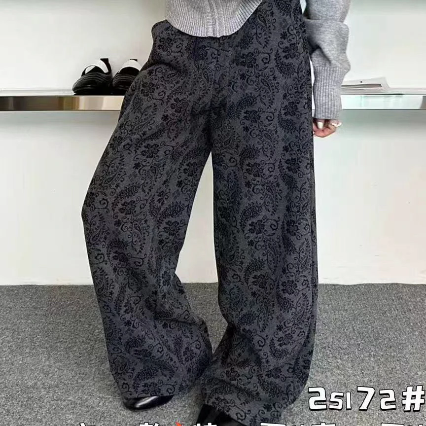 （加绒加厚）植绒腰果花时尚休闲阔腿弯刀裤8328