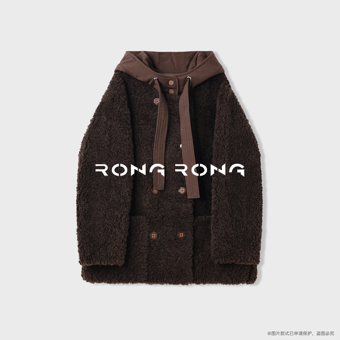 溶溶【暮色晚鸢】RONGRONG 100绵羊毛长绒毛慵懒风连帽外套MYJS6253