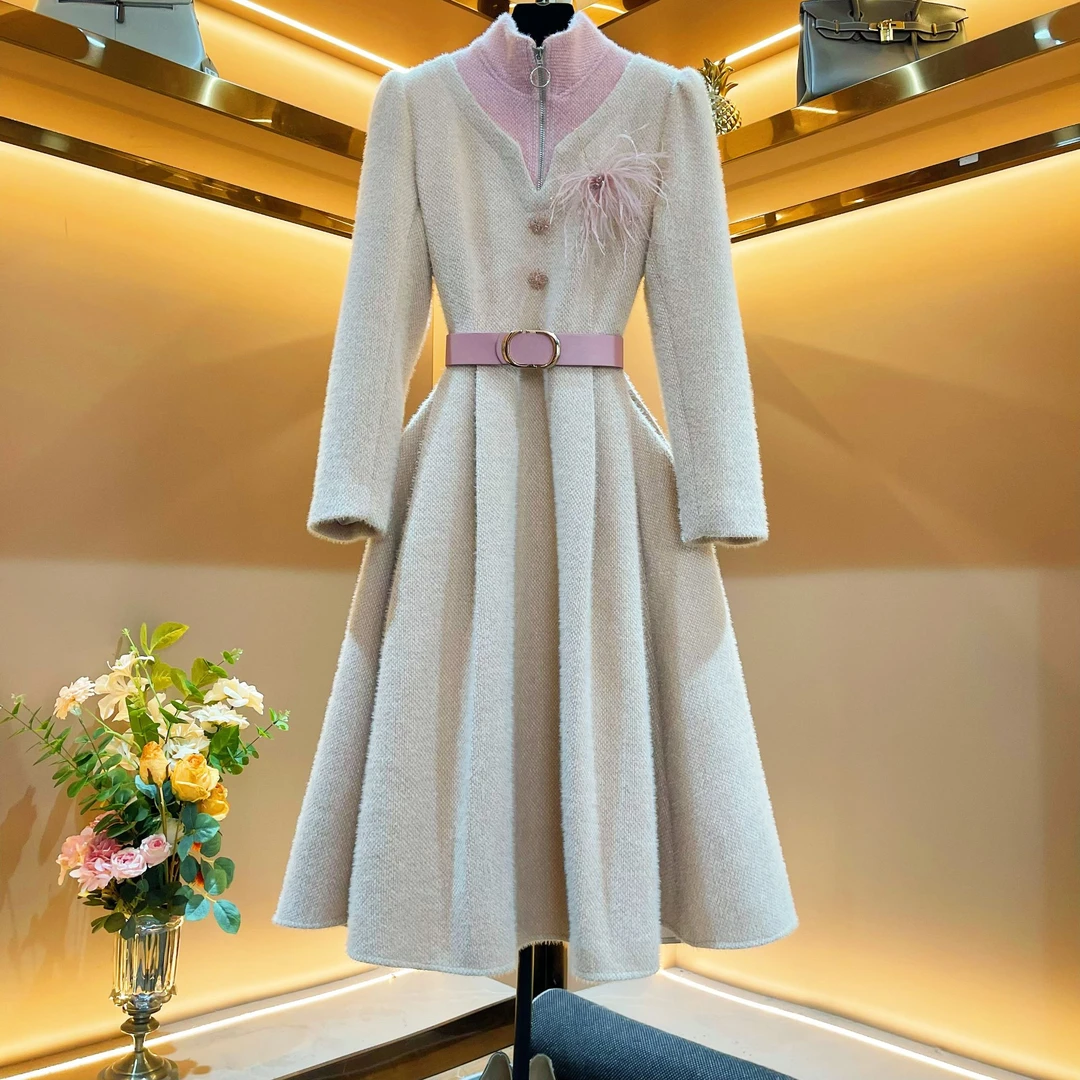 【柔羽雾绒】《ZM》轻奢设计师款优雅气质修身时尚收腰连衣裙-88256