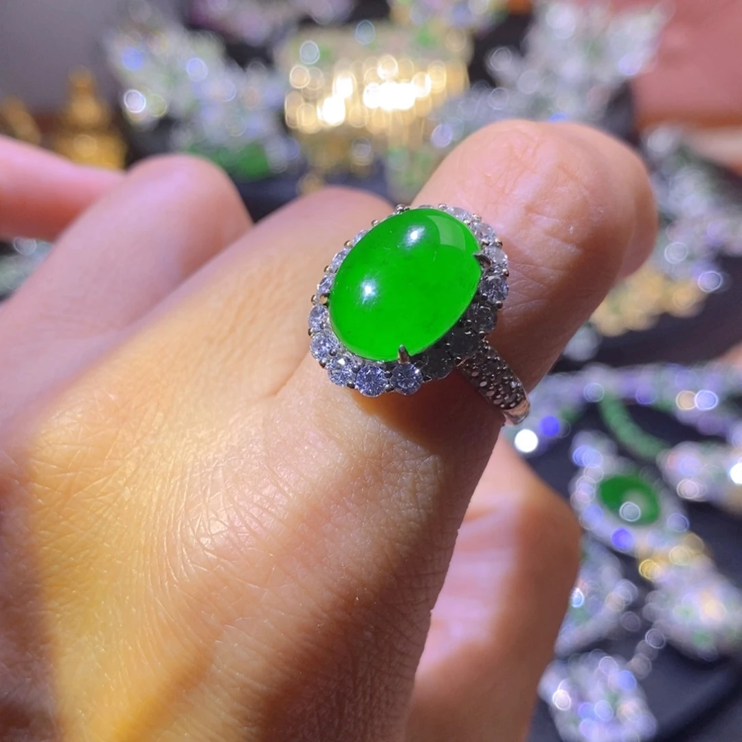 翡翠银S925镶嵌项圈天然翡翠