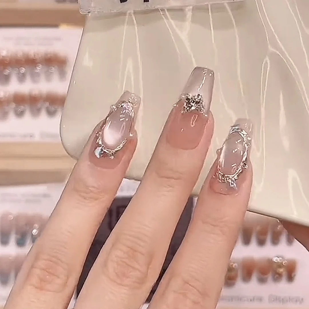 【琥珀石】纯手工琥珀穿戴甲轻奢简约气质宝石高级感极光显白美甲片