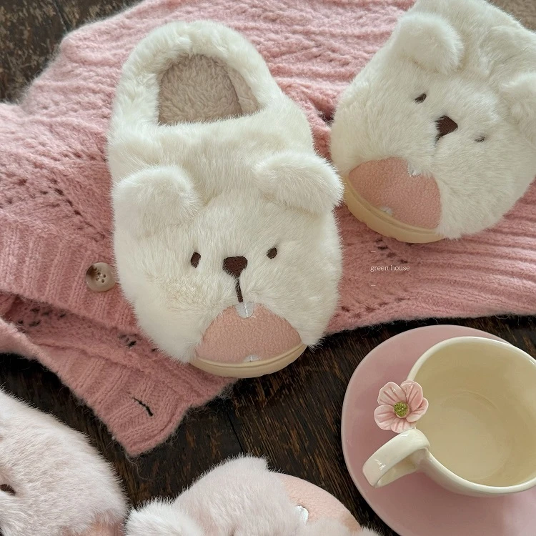 土拨鼠棉拖鞋女士秋冬季2025新款防滑保暖卡通可爱毛毛拖鞋女