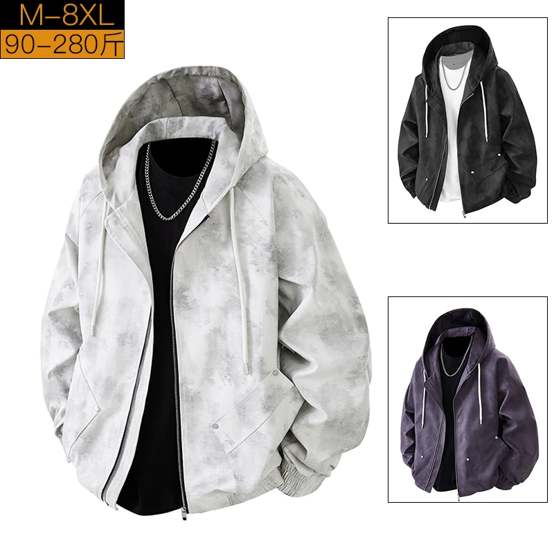 春季男士连帽夹克情侣外套大码胖子加肥加大休闲宽松高级痞帅上衣