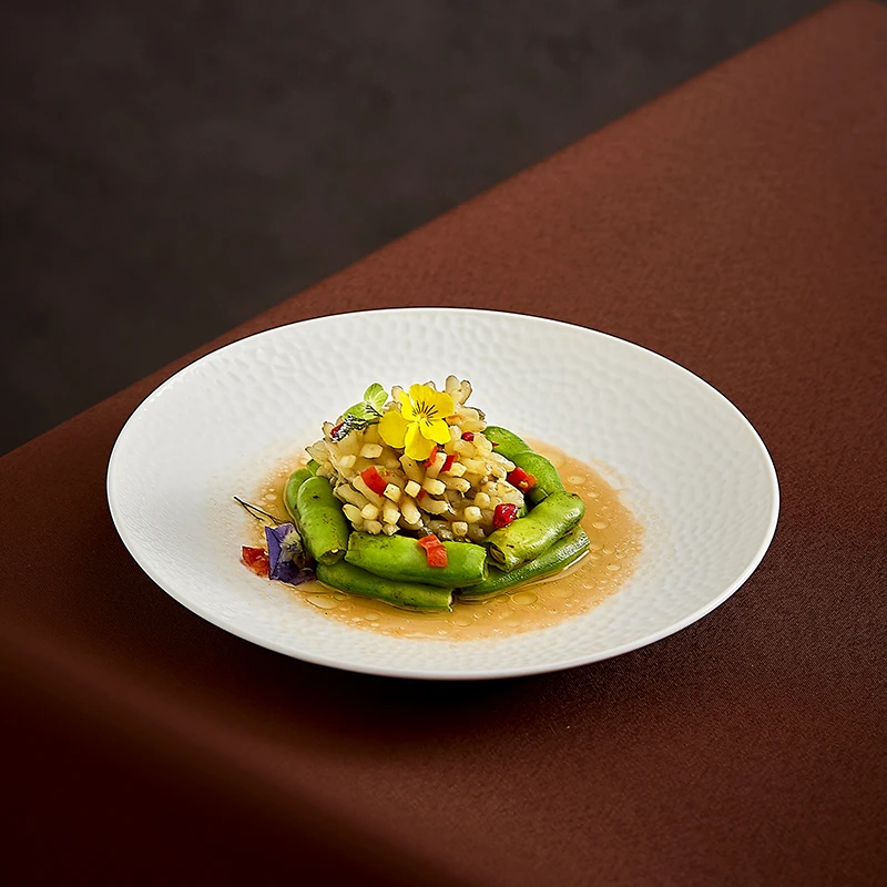 锤纹盘酒店陶瓷米其林高级创意西餐盘热菜盘凉菜盘圆盘餐具餐盘