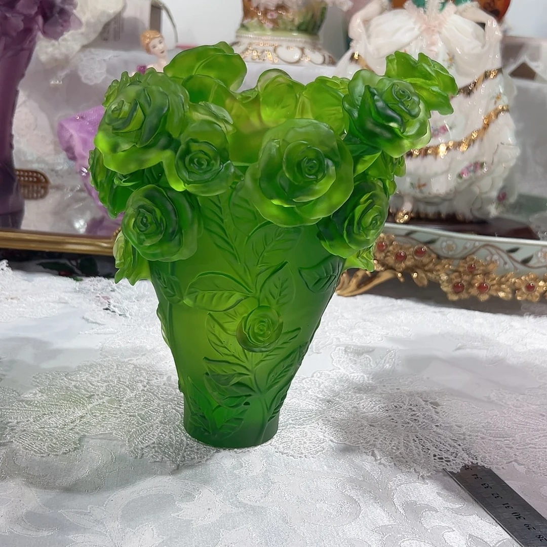 陶瓷祖母绿玫瑰花花瓶大号