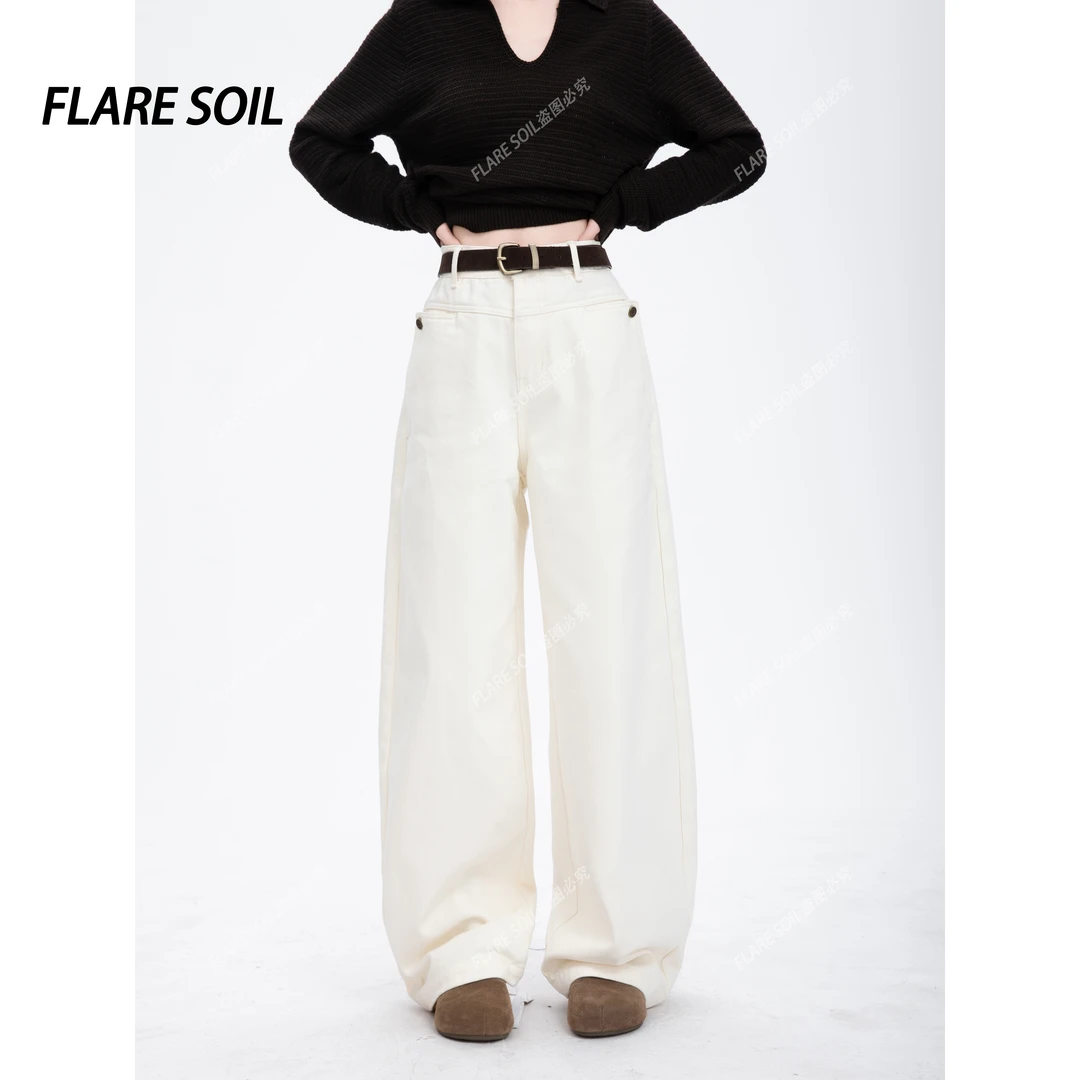 【FLARE SOIL】经典白牛休闲牛仔裤高腰裤子拼接长裤 T4730B