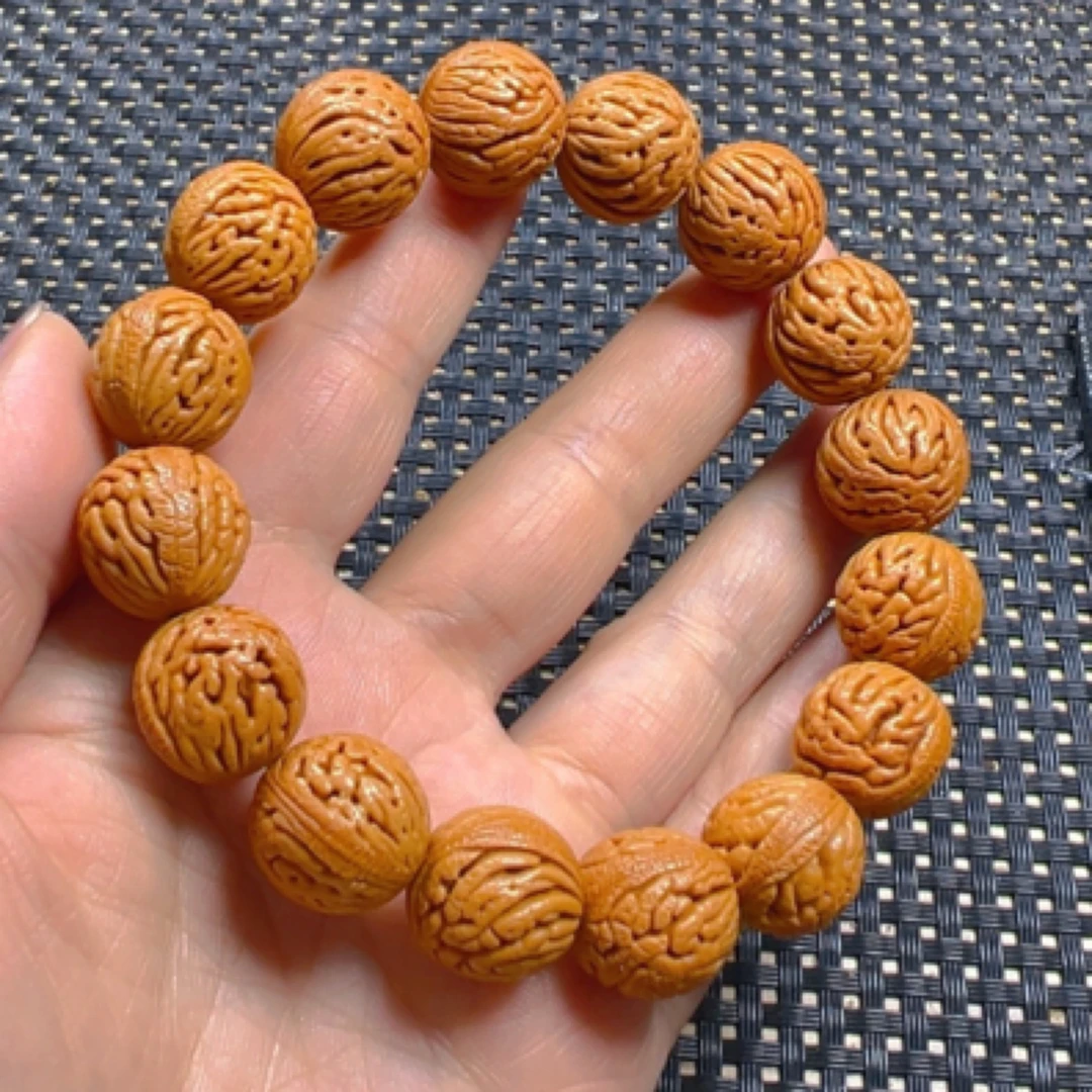 秦岭龙纹桃核～绣球单圈手串