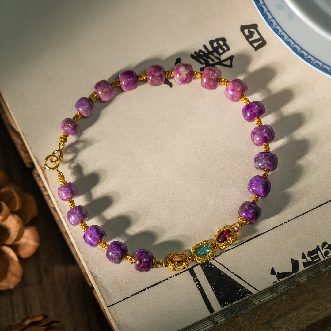 舒俱来果酱红老型珠DIY18k金碧玺手链/6mm+-/多样性发一/C232